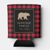 Red Buffalo Plaid With Bear Family Name  缶クーラー (裏面)
