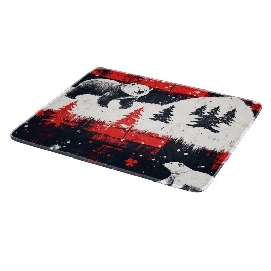 Red Buffalo Plaids Polar Bear カッティングボード (角)