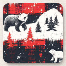 Red Buffalo Plaids Polar Bear コースター