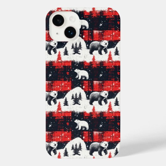 Red Buffalo Plaids Polar Bear iPhoneケース (裏面)