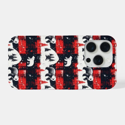 Red Buffalo Plaids Polar Bear iPhoneケース (裏面横)