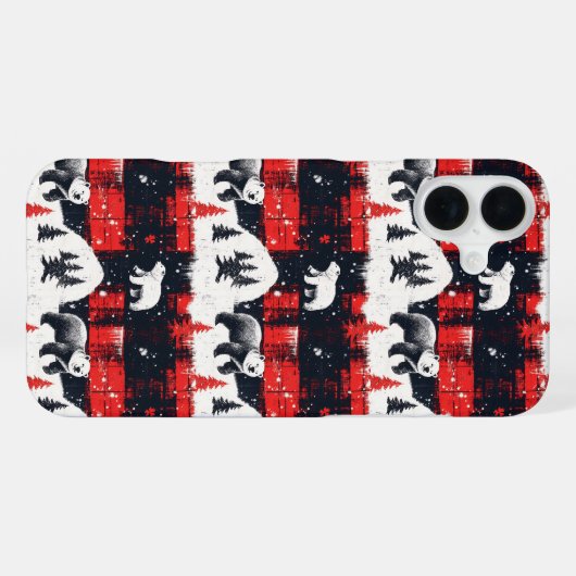 Red Buffalo Plaids Polar Bear iPhoneケース (裏面横)