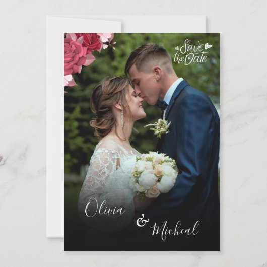 Red Burgundyモダンは日付4の写真コラージュを保存 招待状 (裏面)