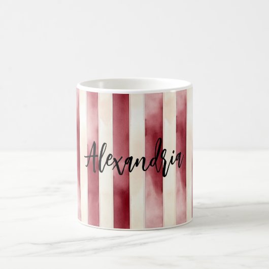 Red Burgundy Cream Stripes Christmas コーヒーマグカップ (中央)