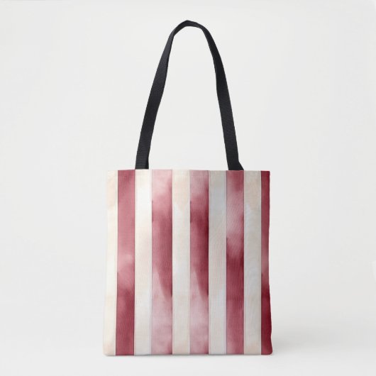Red Burgundy Cream Stripes Christmas トートバッグ (正面)