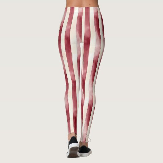 Red Burgundy Cream Stripes Christmas レギンス (裏面)