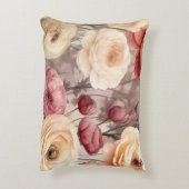 Red Burgundy Cream Stripes Flowers Leaves アクセントクッション (裏面(縦))