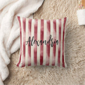 Red Burgundy Cream Stripes Flowers Leaves クッション (ブランケット)