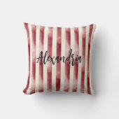 Red Burgundy Cream Stripes Flowers Leaves クッション (正面)