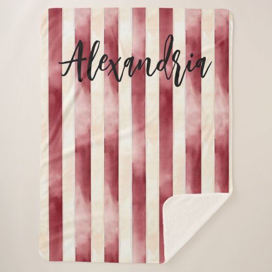 Red Burgundy Cream Stripes Flowers Leaves シェルパブランケット (正面)