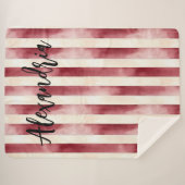 Red Burgundy Cream Stripes Flowers Leaves シェルパブランケット (正面(横))
