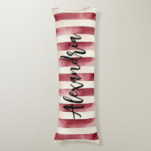 Red Burgundy Cream Stripes Flowers Leaves ボディピロー (正面縦)