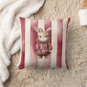 Red Burgundy Cream Stripes Love Bunny クッション (ブランケット)