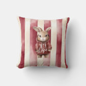 Red Burgundy Cream Stripes Love Bunny クッション (正面)