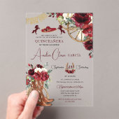 Red Burgundy Floral Charro Western Quinceanera  アクリル招待状 (インサイチュ (ポータブル))