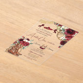 Red Burgundy Floral Charro Western Quinceanera  アクリル招待状 (レイダウン)