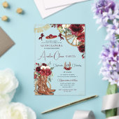 Red Burgundy Floral Charro Western Quinceanera  アクリル招待状 (インサイチュ (ウェディング))