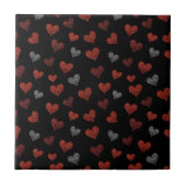 Red Burgundy Silver Glitter Hearts on Black タイル (正面)