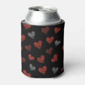 Red Burgundy Silver Glitter Hearts on Black 缶クーラー (缶正面)