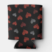 Red Burgundy Silver Glitter Hearts on Black 缶クーラー (裏面)