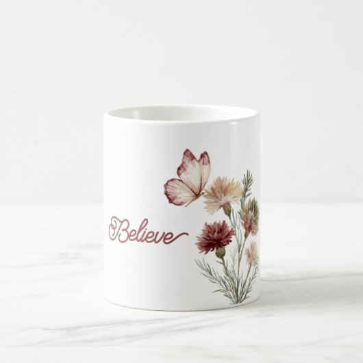 Red Burgundy White Butterfly Flowers コーヒーマグカップ (中央)