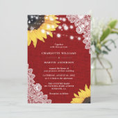 Red Burlap Sunflower Floral Lace Wedding 招待状 (スタンド正面)
