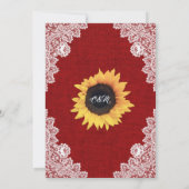 Red Burlap Sunflower Floral Lace Wedding 招待状 (裏面)
