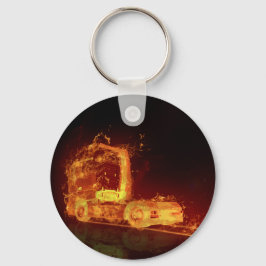 Red Burning Truck in Fire Flames キーホルダー