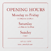 Red Business Opening Hours Sign | Window Cling ウィンドウサイン (シート)