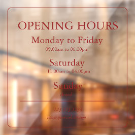Red Business Opening Hours Sign | Window Cling ウィンドウサイン