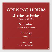 Red Business Opening Hours Sign | Window Cling ウィンドウサイン (シート)