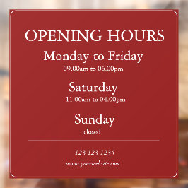 Red Business Opening Hours Sign | Window Cling ウィンドウサイン