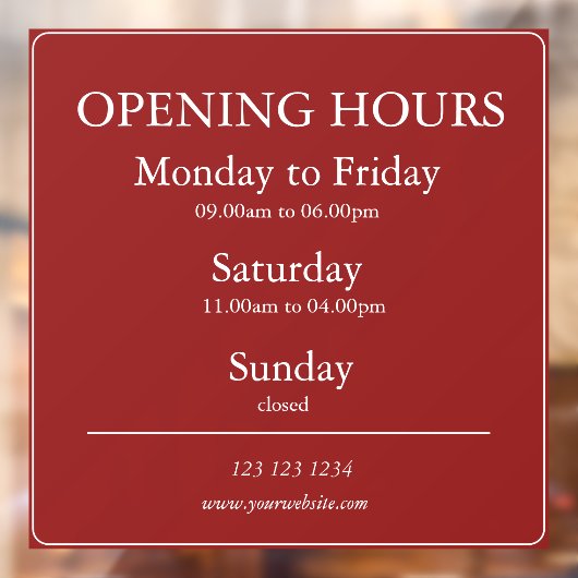 Red Business Opening Hours Sign | Window Cling ウィンドウサイン (シート2)