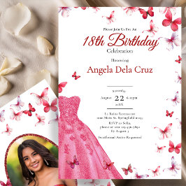 Red Butterflies And Dress 18th Birthday Debut 招待状