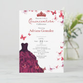 Red Butterflies Dress Photo 15 XV Quinceanera 招待状 (スタンド正面)