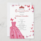Red Butterflies Dress Photo 15 XV Quinceanera 招待状 (正面)