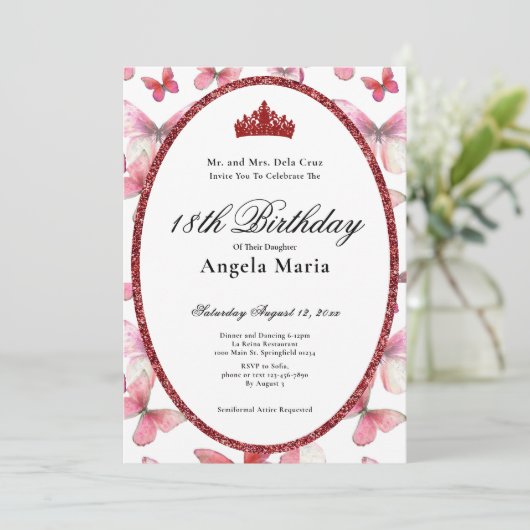 Red Butterflies Glam 18th Birthday Debut 招待状 (スタンド正面)