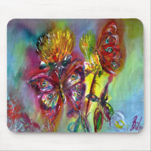 RED BUTTERFLIES ON YELLOW THISTLES,BLUE SKY Floral マウスパッド