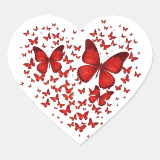 Red Butterfly Heart – A Symbol of Passion and Love ハートシール (正面)