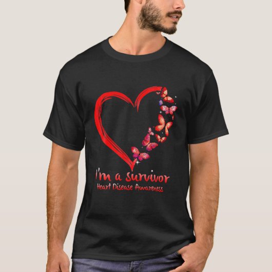 Red Butterfly Heart I'm A Survivor Heart Disease A Tシャツ (正面)