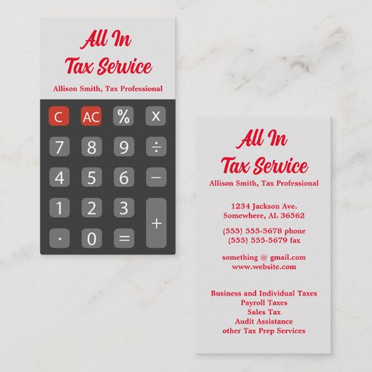 Red Calculator Tax Service 名刺 (正面/裏面)