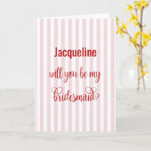 Red Calligraphy + Pink Stripe Bridesmaid Proposal カード (黄色い花)