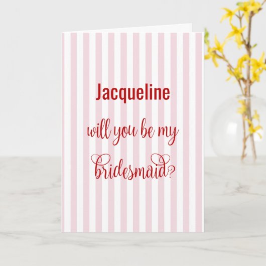 Red Calligraphy + Pink Stripe Bridesmaid Proposal カード (黄色い花)