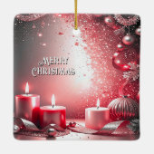 Red Candles Christmas Decorative Holiday Ornament セラミックオーナメント (裏面)