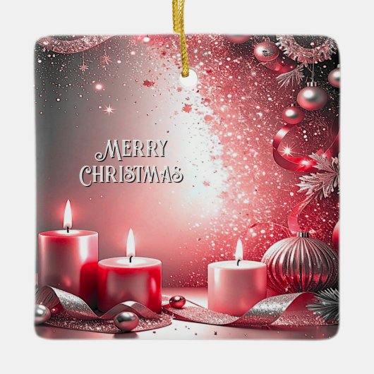 Red Candles Christmas Decorative Holiday Ornament セラミックオーナメント (正面)