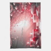 Red Candles Christmas Holiday Kitchen Towel キッチンタオル (縦)