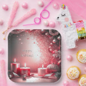 Red Candles Christmas Holiday Paper Plate ペーパープレート (パーティー)
