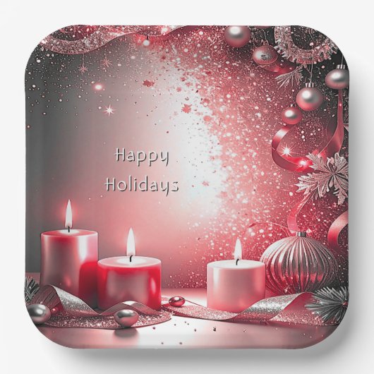 Red Candles Christmas Holiday Paper Plate ペーパープレート (正面)