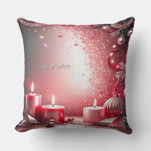 Red Candles Christmas Holiday Throw Pillow クッション (正面)