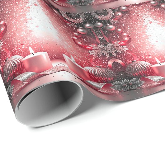Red Candles Decor Christmas Holiday Wrapping Paper ラッピングペーパー (ロールコーナー)
